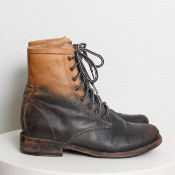 Distressed Leather Combat Boots 
